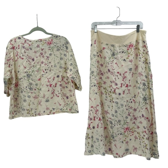 CUT LOOSE Elbow SLV Top Spring Bouquet Lemonade + Skirt XL LAGENLOOK linen boxy - Picture 2 of 5